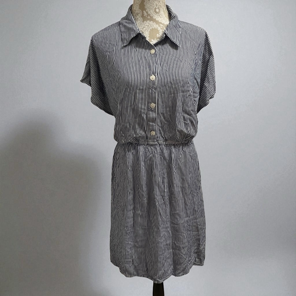 Lane Bryant Blue White Striped Button Front Shirt Dress Plus Sz 20 Rayon Belted